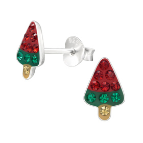 Wassermelone Kinder Ohrringe mit Kristallen 925 Silber