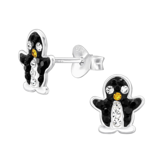 Pinguin Kinder Ohrringe mit Kristallen 925 Silber