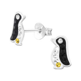Pinguin Kinder Ohrringe mit Kristallen 925 Silber