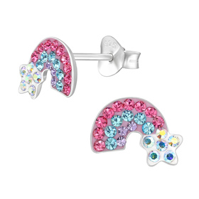 Regenbogen Kinder Ohrringe mit Kristallen 925 Silber