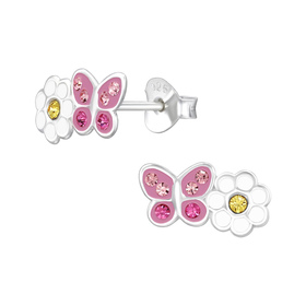 Schmetterling Kinder Ohrringe mit Kristallen 925 Silber