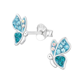 Schmetterling Kinder Ohrringe mit Kristallen 925 Silber