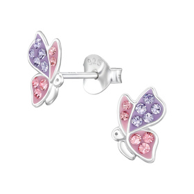 Schmetterling Kinder Ohrringe mit Kristallen 925 Silber