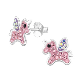 Einhorn Kinder Ohrringe mit Kristallen 925 Silber