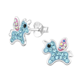 Einhorn Kinder Ohrringe mit Kristallen 925 Silber