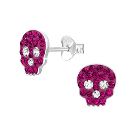 Totenkopf Kinder Ohrringe mit Kristallen 925 Silber