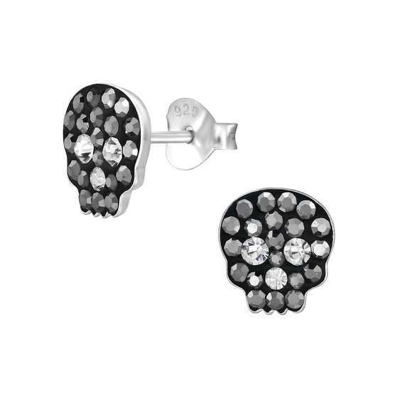 Totenkopf Kinder Ohrringe mit Kristallen 925 Silber