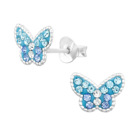 Schmetterling Kinder Ohrringe mit Kristallen 925 Silber