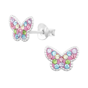 Schmetterling Kinder Ohrringe mit Kristallen 925 Silber
