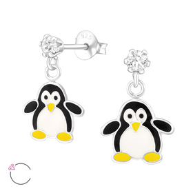 Pinguin Kinder Ohrringe mit Kristallen 925 Silber