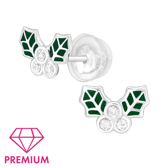 Stechpalmenblatt Kinder Premium Ohrringe 925 Silber