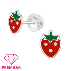 Erdbeere Kinder Premium Ohrringe 925 Silber