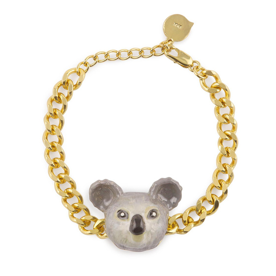 Auf dem Bild zu sehen sind Damen Armbnder Koala aus Messing mit Gold plattiert Grau handbemalt