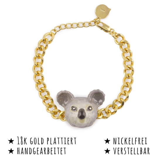 Das Bild mit Beschreibung zeigt Damen Armbnder Koala aus Messing mit Gold plattiert Grau handbemalt