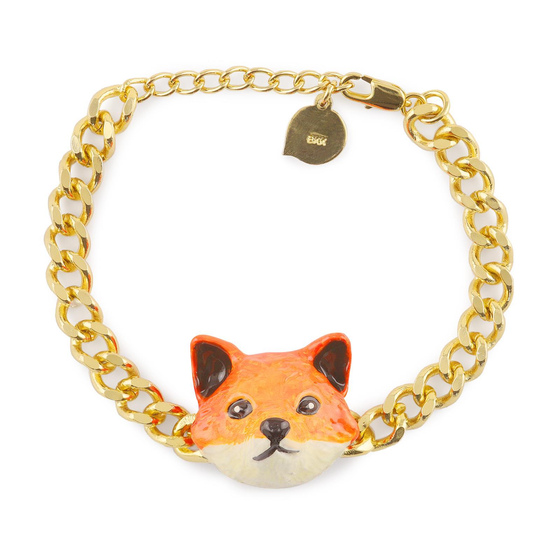 Auf dem Bild zu sehen sind Damen Armb�nder Fuchs aus Messing mit Gold plattiert Rot handbemalt