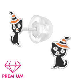 Schwarze Katzen Kinder Premium Ohrringe 925 Silber