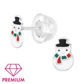 Schneemann Kinder Premium Ohrringe 925 Silber
