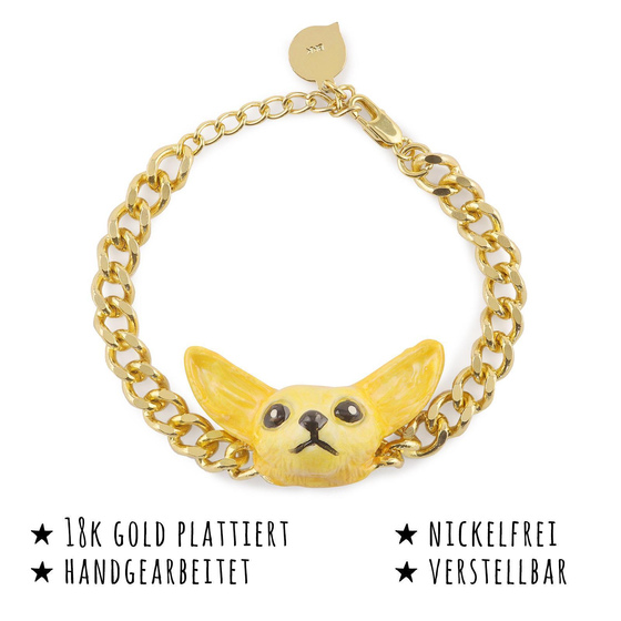 Das Bild mit Beschreibung zeigt Damen Armb�nder Fennek Fuchs aus Messing mit Gold plattiert Hell Braun handbemalt
