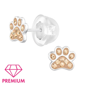 Pfote Kinder Premium Ohrringe 925 Silber