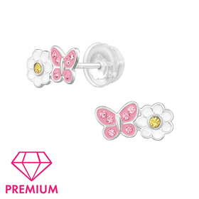 Kinderohrringe Blume & Schmetterling aus 925 Silber