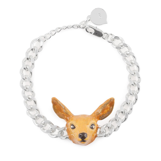 Auf dem Bild zu sehen sind Damen Armbnder Reh aus Messing mit Silber plattiert braun handbemalt