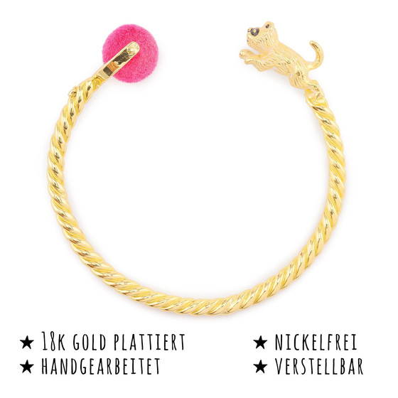 Das Bild mit Beschreibung zeigt Damen Armbnder Katze aus Messing mit Gold plattiert Ball Pink