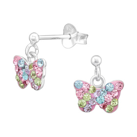 Schmetterling Kinder Ohrringe mit Kristallen 925 Silber