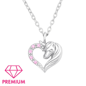 Einhorn-Herz Kinder Premium Halskette 925 Silber