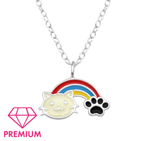 Regenbogen-Katze Kinder Premium Halskette 925 Silber