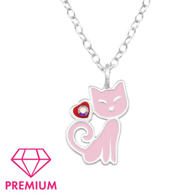 Katzen Kinder Premium Halskette 925 Silber