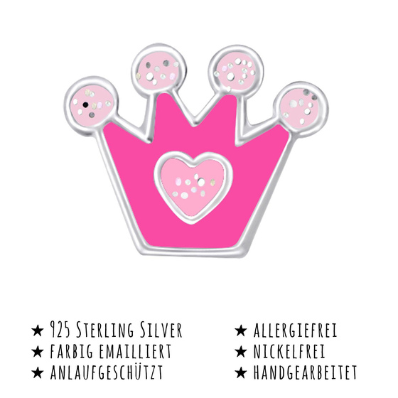Das Bild mit Beschreibung zeigt Kinder Ohrringe Krone Prinzessin Ohrstecker aus 925 Sterling Silver echt Silber mit Herz