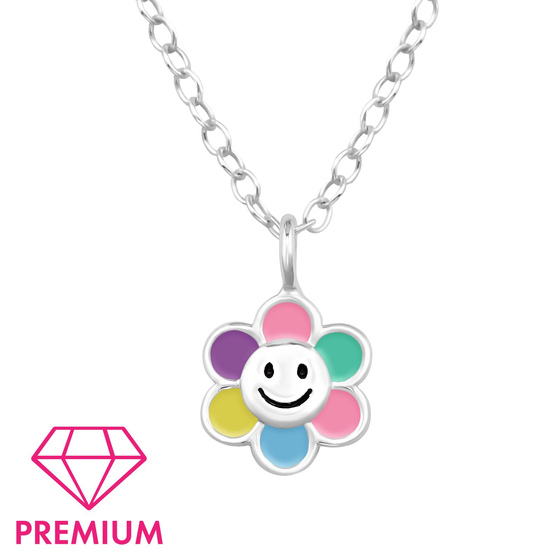 Blumen-Smiley Kinder Premium Halskette 925 Silber