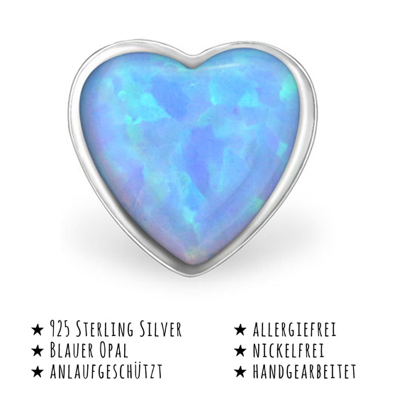 Das Bild mit Beschreibung zeigt Kinder Ohrringe Herz Ohrstecker aus 925 Sterling Silver echt Silber mit 2 Opalen