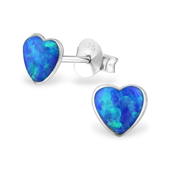 Auf dem Bild zu sehen sind Kinder Ohrringe Herz Ohrstecker aus 925 Sterling Silver echt Silber mit 2 Opalen