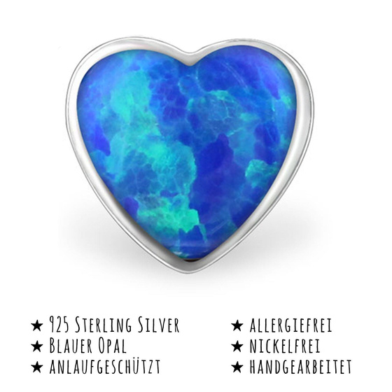 Das Bild mit Beschreibung zeigt Kinder Ohrringe Herz Ohrstecker aus 925 Sterling Silver echt Silber mit 2 Opalen
