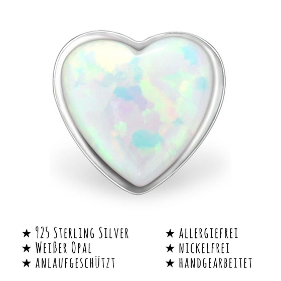 Das Bild mit Beschreibung zeigt Kinder Ohrringe Herz Ohrstecker aus 925 Sterling Silver echt Silber mit 2 Opalen