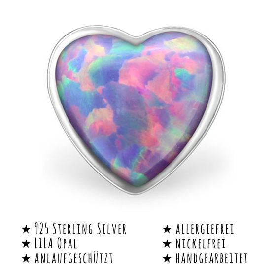 Das Bild mit Beschreibung zeigt Kinder Ohrringe Herz Ohrstecker aus 925 Sterling Silver echt Silber mit 2 Opalen