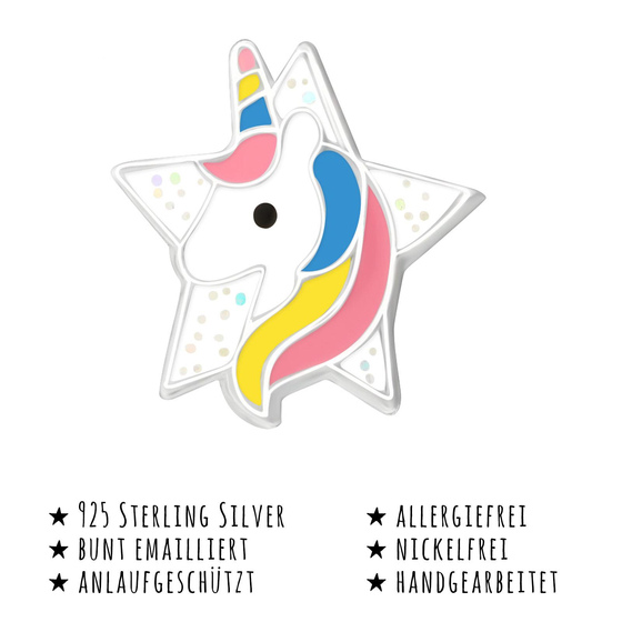 Das Bild mit Beschreibung zeigt Kinder Ohrringe Sternbild Einhorn Stern Ohrstecker aus 925 Sterling Silver echt Silber