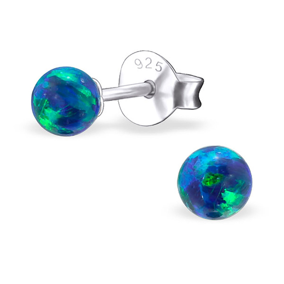 Auf dem Bild zu sehen sind Kinder Ohrringe Kugel Ohrstecker aus 925 Sterling Silver echt Silber mit 2 Opalen