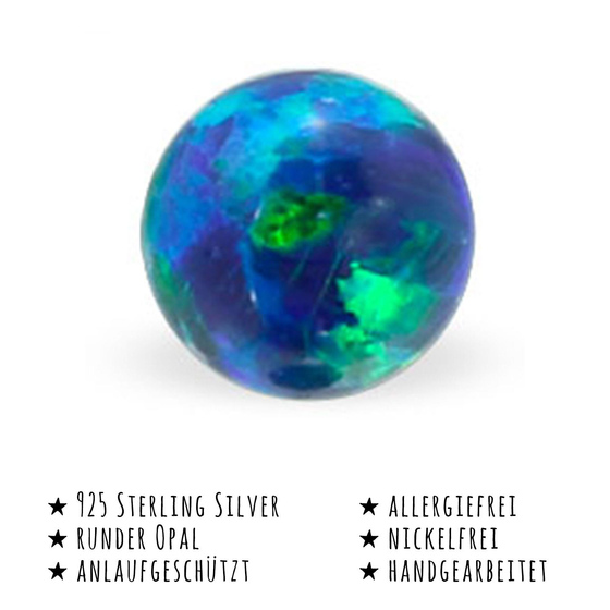 Das Bild mit Beschreibung zeigt Kinder Ohrringe Kugel Ohrstecker aus 925 Sterling Silver echt Silber mit 2 Opalen