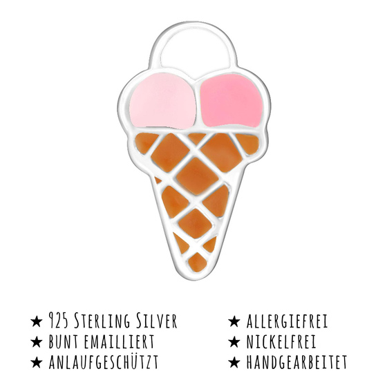 Das Bild mit Beschreibung zeigt Kinder Ohrringe Eiscreme Tte Ohrstecker aus 925 Sterling Silver echt Silber