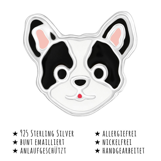 Das Bild mit Beschreibung zeigt Kinder Ohrringe Hund Kopf Ohrstecker aus 925 Sterling Silver echt Silber