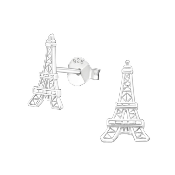 Auf dem Bild zu sehen sind Kinder Ohrringe Eiffelturm Ohrstecker aus 925 Sterling Silver echt Silber