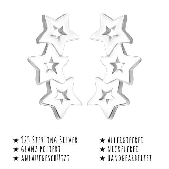 Das Bild mit Beschreibung zeigt Kinder Ohrringe Sterne Ohrstecker aus 925 Sterling Silver echt Silber