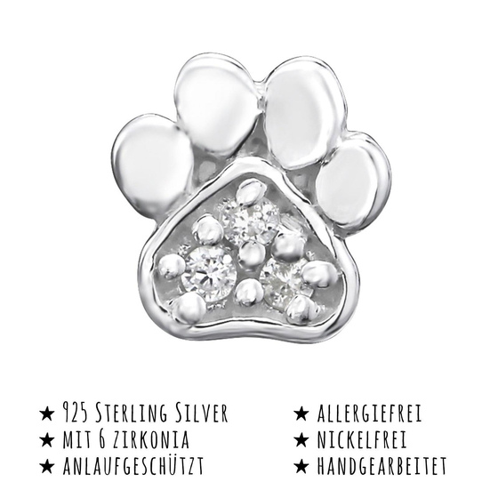 Das Bild mit Beschreibung zeigt Kinder Ohrringe Pfote Ohrstecker aus 925 Sterling Silver echt Silber mit 6 Kristallen