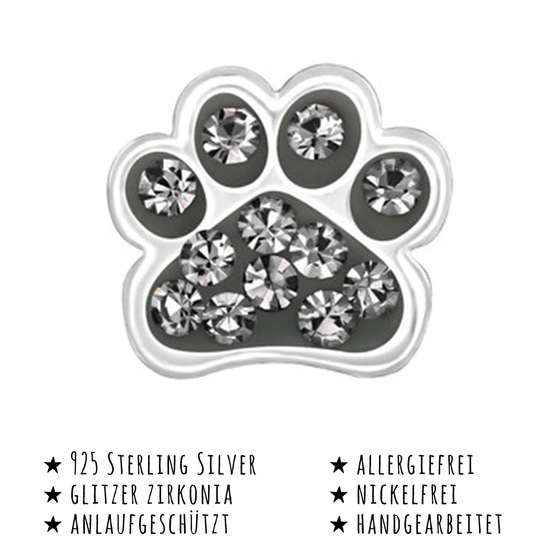 Das Bild mit Beschreibung zeigt Kinder Ohrringe Pfote Ohrstecker aus 925 Sterling Silver echt Silber mit 24 Kristallen