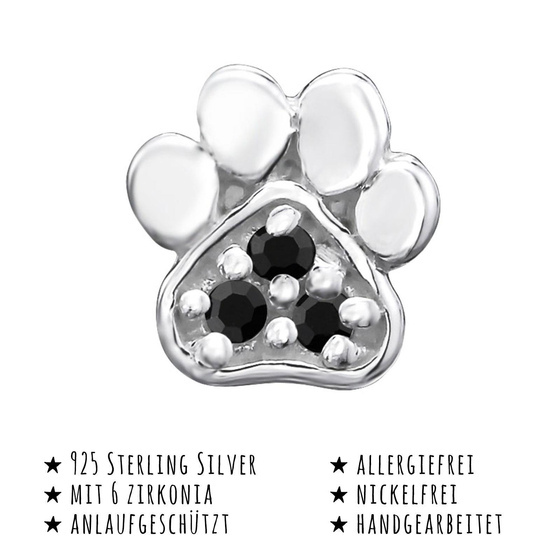 Das Bild mit Beschreibung zeigt Kinder Ohrringe Pfote Ohrstecker aus 925 Sterling Silver echt Silber mit 6 Kristallen