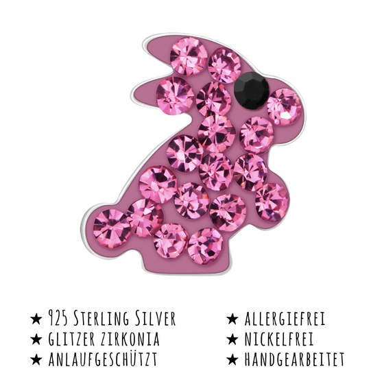 Das Bild mit Beschreibung zeigt Kinder Ohrringe Hase Kaninchen Ohrstecker aus 925 Sterling Silver echt Silber mit 38 Kristallen