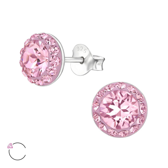 Auf dem Bild zu sehen sind Kinder Ohrringe Runde Ohrstecker aus 925 Sterling Silver echt Silber mit 28 Swarovski Kristallen