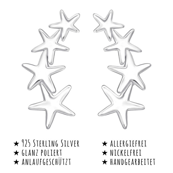 Das Bild mit Beschreibung zeigt Damen Ohrringe Sterne Ohrstecker aus 925 Sterling Silver echt Silber